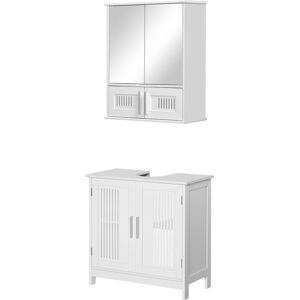 kleankin Meuble sous lavabo + armoire murale de salle de bain avec miroir avec étagère réglable poignées alliage aluminium