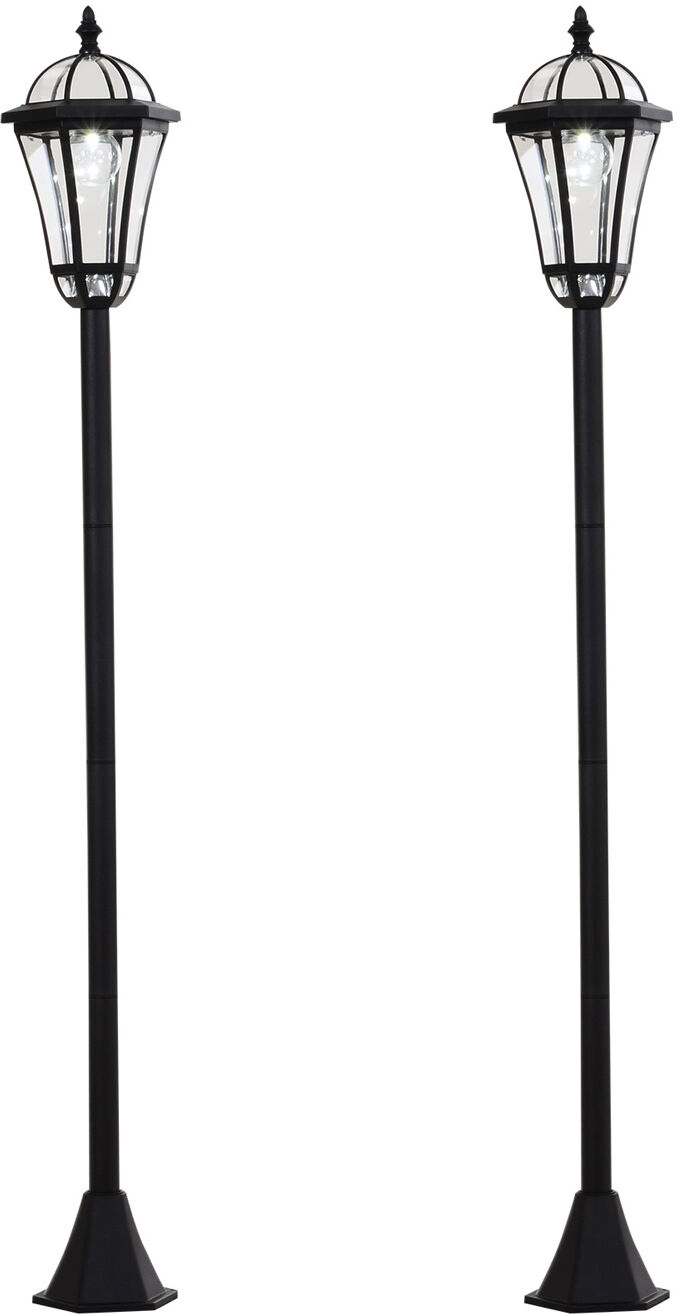 Outsunny 2 lampadaires sur pied solaires d'extérieur jardin avec 2 lampes LED blanc 3500K IP44 Ø18,5 x 129H cm noir   Aosom France