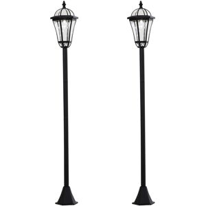 Outsunny 2 lampadaires sur pied solaires d'extérieur jardin avec 2 lampes LED blanc 3500K IP44 Ø18,5 x 129H cm noir   Aosom France