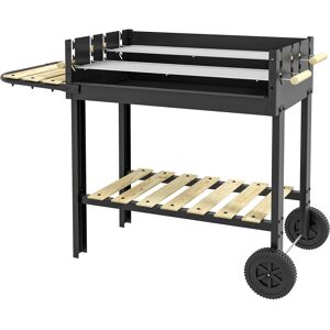 Outsunny Barbecue à charbon BBQ grill sur pied avec double gril réglable 2 roues et 2 étagères dim. 113L x 53,5l x 82,5H cm noir