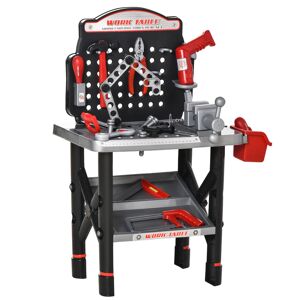 HOMCOM Etabli et outils pour enfant - jeu d'imitation bricolage - nombreux accessoires plus de 50 pièces & outils variés - PP noir gris rouge - Publicité