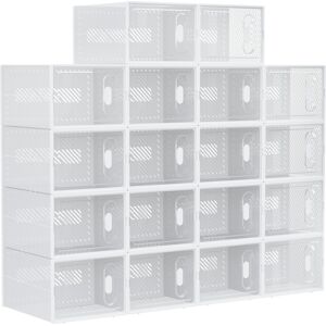 HOMCOM Lot de 18 boites cubes rangement a chaussures meuble modulable avec portes transparentes dim 25L x 35l x 19H cm