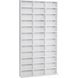 HOMCOM Étagere Rangement CD/DVD Meuble de Rangement pour 1116 CDs 33 Compartiments reglables en Hauteur Blanc   Aosom France