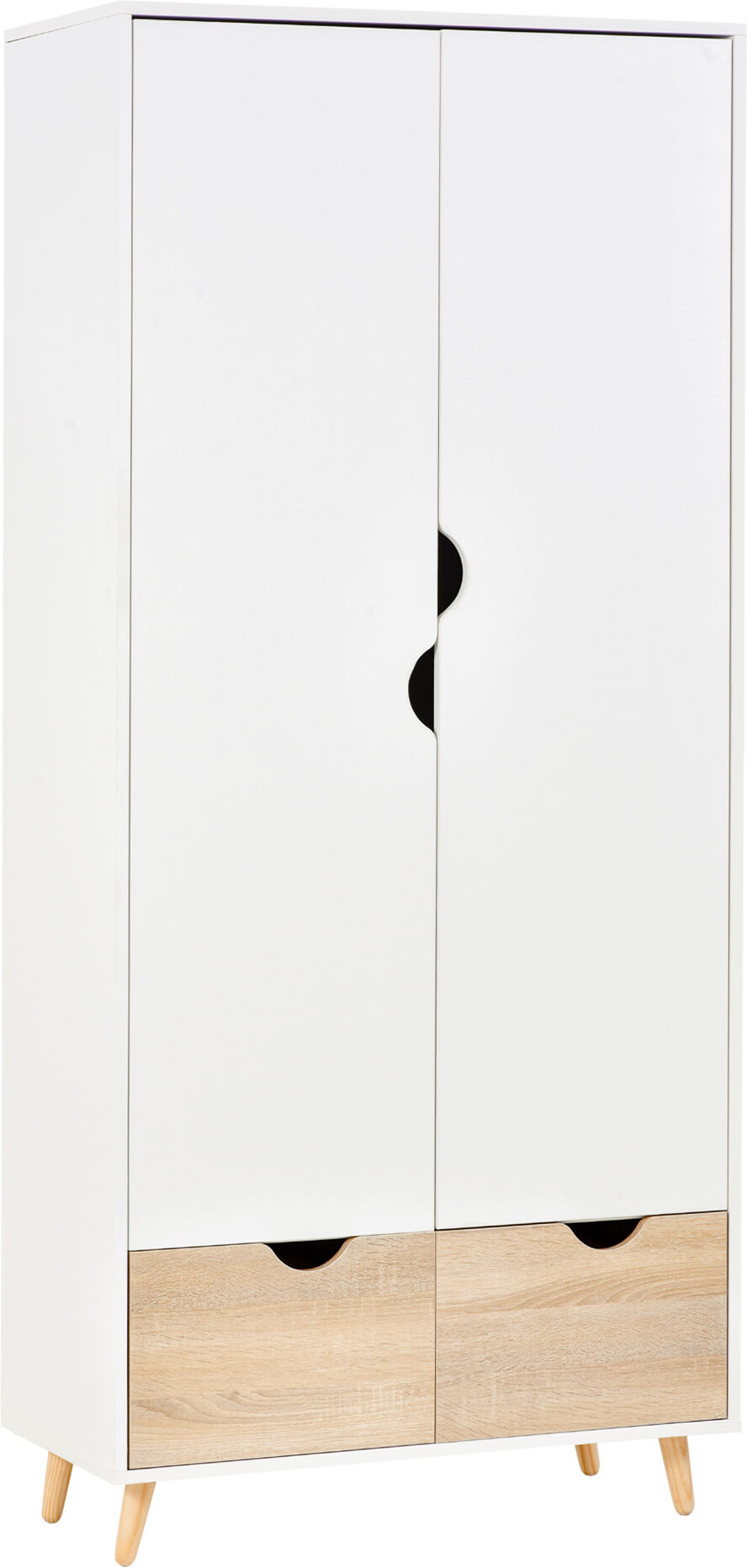 HOMCOM Armoire 2 portes armoire de rangement avec 2 tiroirs multi-rangement panneaux de particules  80 x 40 x 180 cm blanc bois naturel