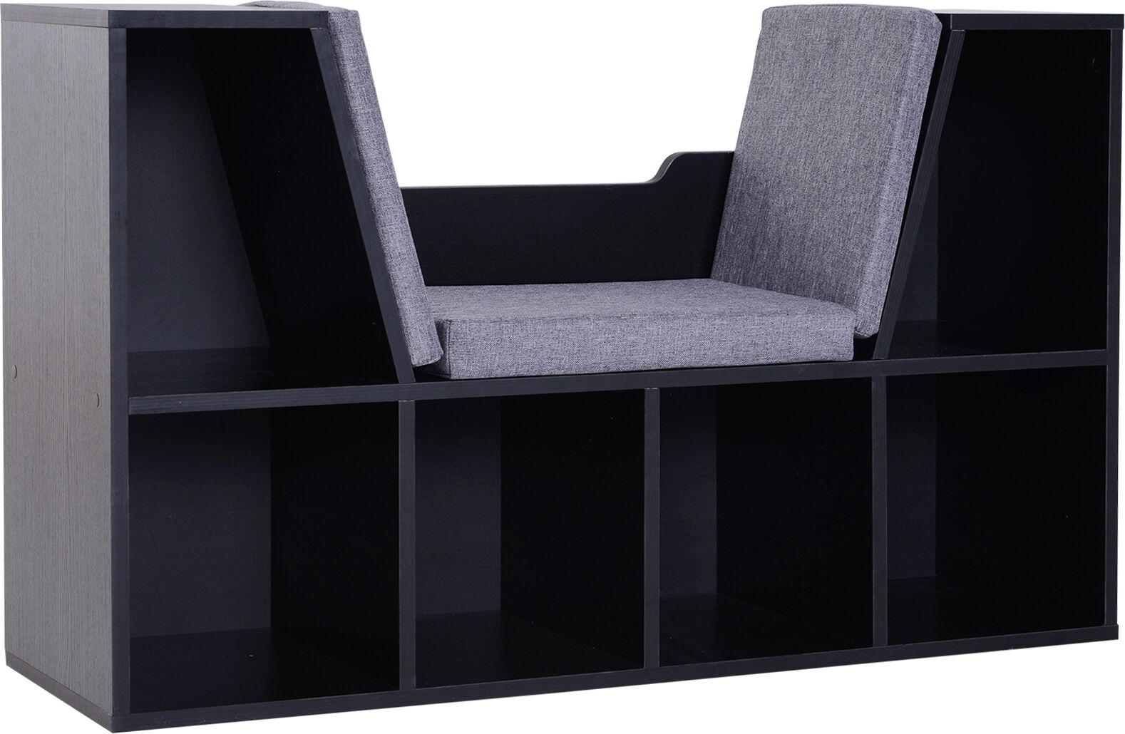 HOMCOM Bibliothèque Banc 2 en 1 Design Contemporain 6 casiers 3 Coussins fournis 102L x 30l x 61H cm Noir Gris