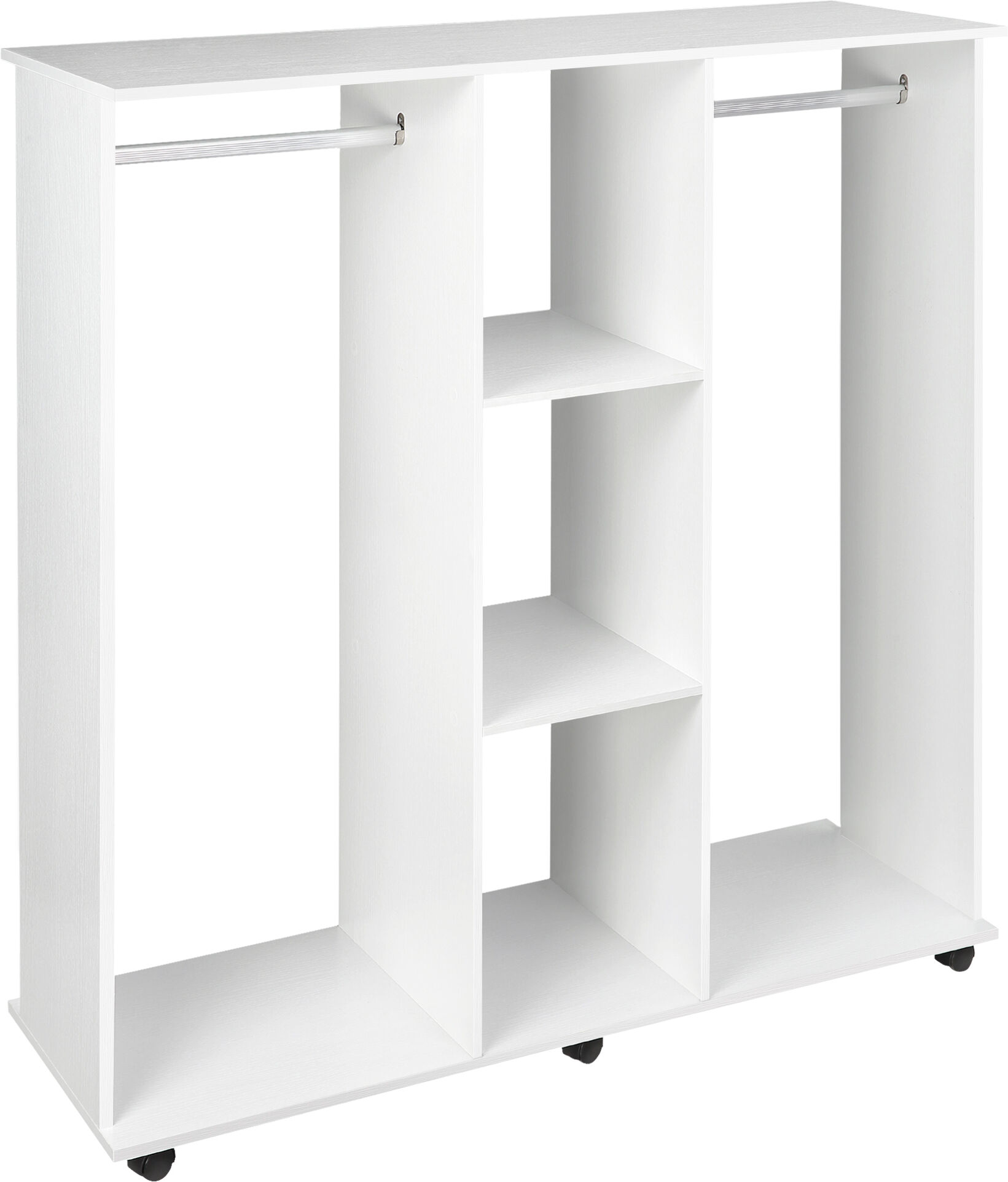 HOMCOM Armoire penderie Meuble de Rangement Mobile 6 roulettes 120L x 40l x 128H cm Panneau de Particules Blanc