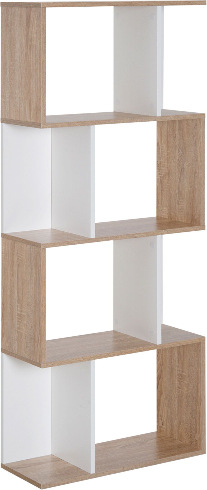 Homcom Bibliothèque Etagère Meuble de Rangement Design Contemporain en S 4 Etagères 60 x 24 x 148 cm Coloris Chêne Blanc aosom france