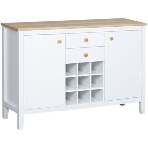 HOMCOM Buffet meuble de rangement avec 2 tiroirs, 2 portes étagères réglables et porte-bouteilles pour 9 bouteilles - dim. 110I x 35P x 75H cm