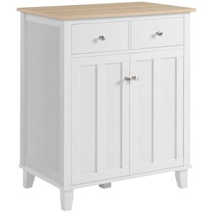 HOMCOM Buffet meuble de rangement 2 portes 2 tiroirs - 76 x 48 x 91 cm - blanc et aspect bois