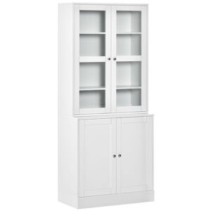 HOMCOM Bibliothèque vitrine multi-rangement - 2 portes verre, 2 portes bois, 4 étagères réglables - MDF blanc