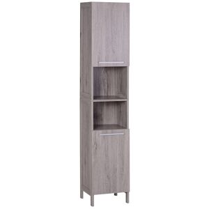 HOMCOM kleankin Meuble colonne rangement salle de bain dim. 30L x 32l x 172H cm 2 placards avec étagère + 2 niches MDF imitation bois gris