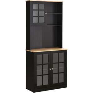 HOMCOM Armoire de cuisine multi-rangements 3 portes vitrine verre avec étagère 2 niches grand plateau MDF noir chêne