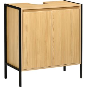 kleankin Meuble sous vasque moderne piètement en métal double porte en panneaux de particules - 60 x 30 x 62,5 cm - noir et couleur bois