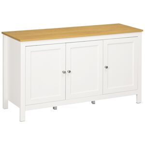 HOMCOM Buffet meuble de rangement avec 3 portes 2 étagères réglables plateau aspect bois clair 120 x 40 x 70 cm blanc