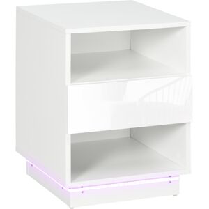 HOMCOM Lot de 2 tables de chevet table de nuit LED tiroir niches plateau 40 x 40 x 55 cm blanc brillant laqué