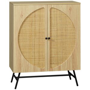 HOMCOM Meuble de rangement buffet haut aspect bois et cannage design 2 portes 80 x 39 x 101,8 cm naturel