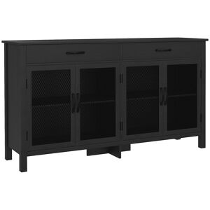 HOMCOM Buffet bas meuble de rangement 4 portes avec étagères réglables et 2 tiroirs style industriel 150 x 40 x 85 cm noir