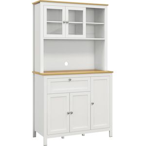 HOMCOM Buffet de cuisine haut 5 portes dont 2 portes vitrées et 1 tiroir, 1 niche centrale - hauteur 180 cm blanc