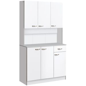 HOMCOM Buffet armoire de cuisine design contemporain multi-rangements 6 portes 1 tiroir + grand plateau blanc gris   Aosom France