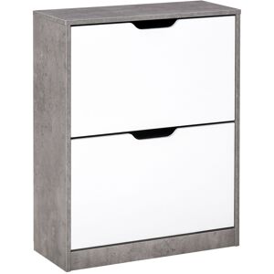 HOMCOM Meuble à chaussures meuble d'entrée placard de rangement, 2 portes abattantes, 8 paires de chaussures, 62,5 x 26 x 81 cm, gris et blanc