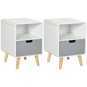 HOMCOM Lot de 2 tables de nuit Table de Chevet scandinave 40L x 38l x 58H cm tiroir + Niche en Bois Blanc Bleu Gris