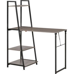 HOMCOM Bureau Pliable Rabattable - Bureau bibliothèque 2 en 1-4 étagères - Bois gris métal noir