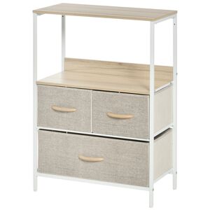 HOMCOM Commode meuble de rangement avec 3 tiroirs tissus, étagère et plateau supérieur 58L x 29P x 81,5H cm naturel et métal blanc