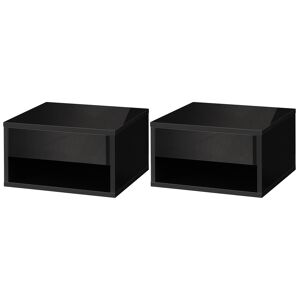 HOMCOM Lot de 2 tables de chevet murales table de nuit tiroir coulissant niche plateau en bois dim. 37L x 32l x 21H cm noir