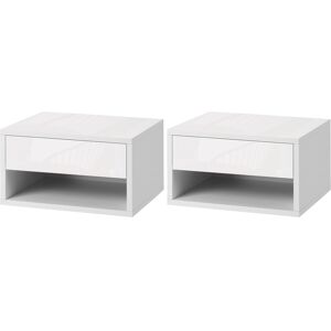 HOMCOM Lot de 2 tables de chevet murales table de nuit tiroir coulissant niche plateau en bois dim. 37L x 32l x 21H cm blanc