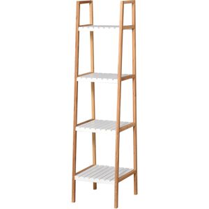 HOMCOM Kleankin Étagère en Bambou de Salle de Bain 4 Niveaux à Lattes dim. 35L x 36l x 138H cm Bois Pin Blanc aosom france