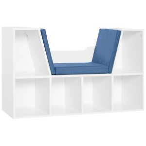 HOMCOM Bibliothèque Banc 2 en 1 Design Contemporain 6 casiers 3 Coussins fournis 102L x 30l x 61H cm Blanc Bleu - Publicité