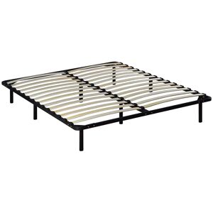 HOMCOM Sommier à lattes 140 x 190 - cadre en métal noir - 28 lattes apparentes - 2 personnes - 8 pieds inclus