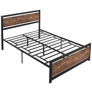 HOMCOM Cadre du lit pour matelas dim. 140 x 190 cm avec support de lattes en acier jusqu'à 300 kg 9 pieds stables rangement noir et brun rustique