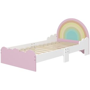 ZONEKIZ Lit pour enfants de 3 à 6 ans 143 x 74 x 66 cm design arc-en-ciel sommier à lattes inclus chambre moderne rose