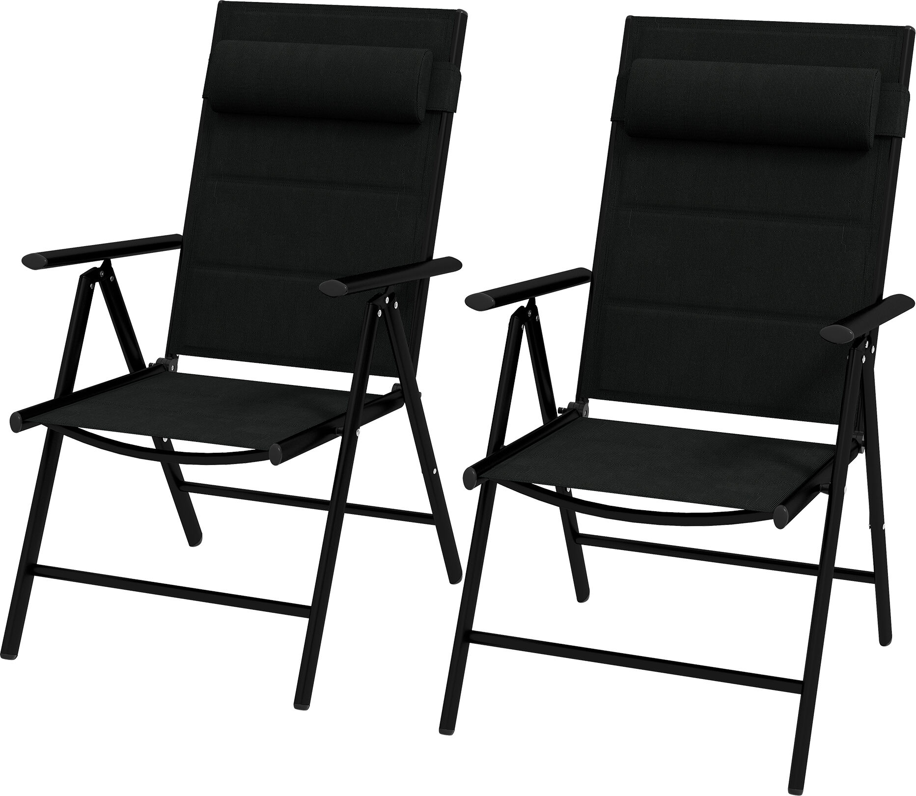 Outsunny Lot de 2 chaises pliantes de jardin avec appui-tête, accoudoirs et structure en aluminium dim. 54 x 67 x 108 cm Noir