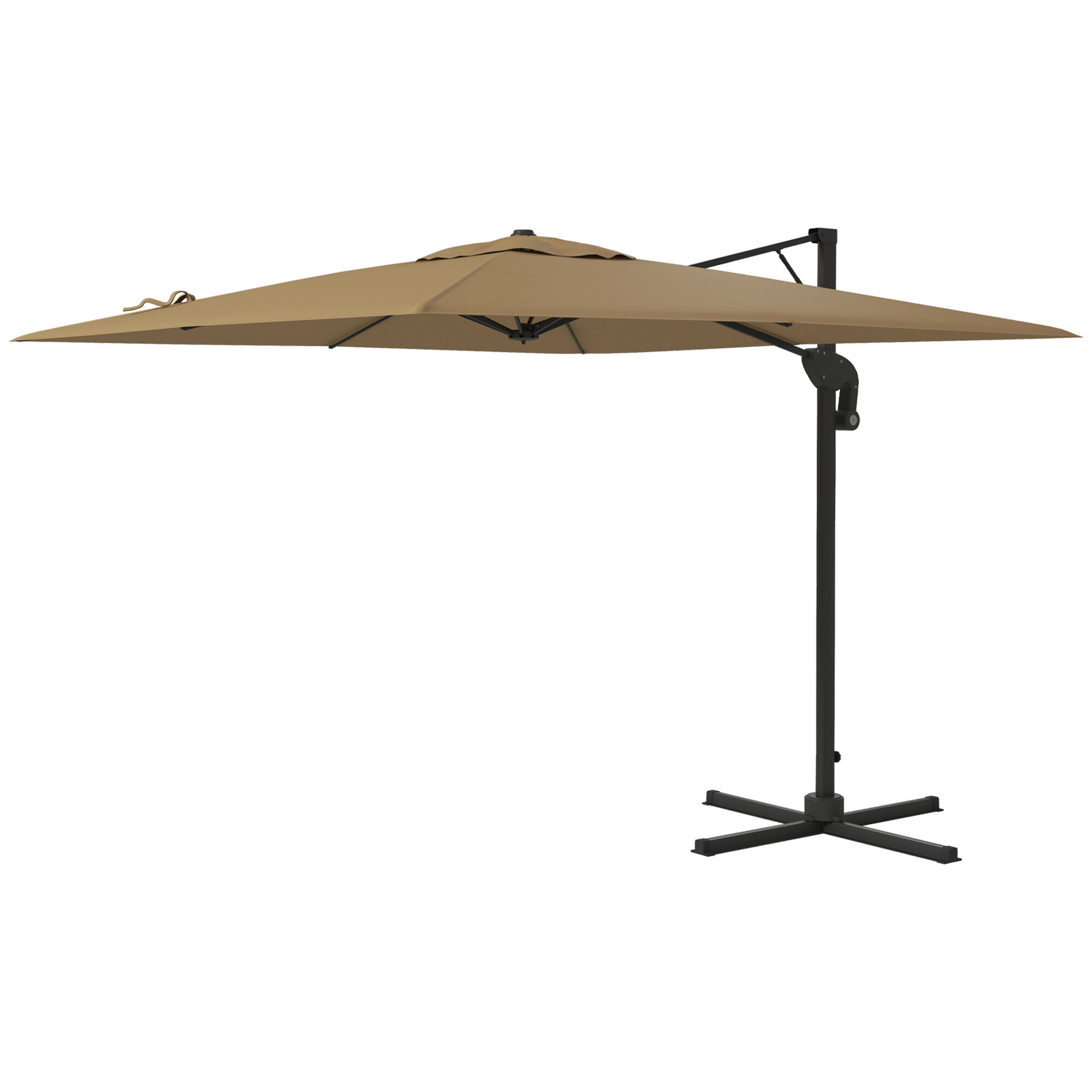 Outsunny Parasol déporté parasol de terrasse carré rotatif à 360° mécanisme hydraulique base croisée et mât en aluminium kaki