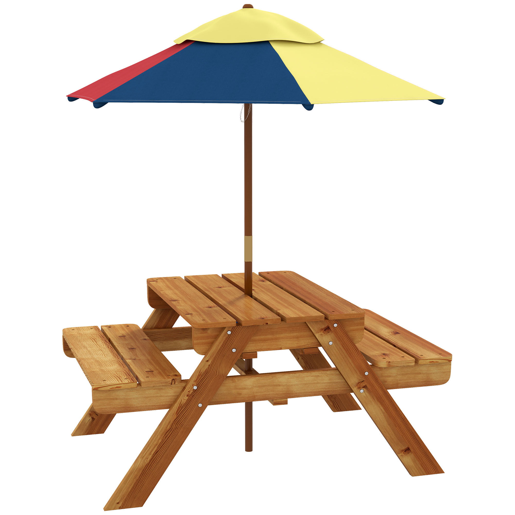 Outsunny Table de pique-nique pour enfants avec bancs, parasol amovible, 2 bacs en plastique, table 2 en 1 pour 4 enfants