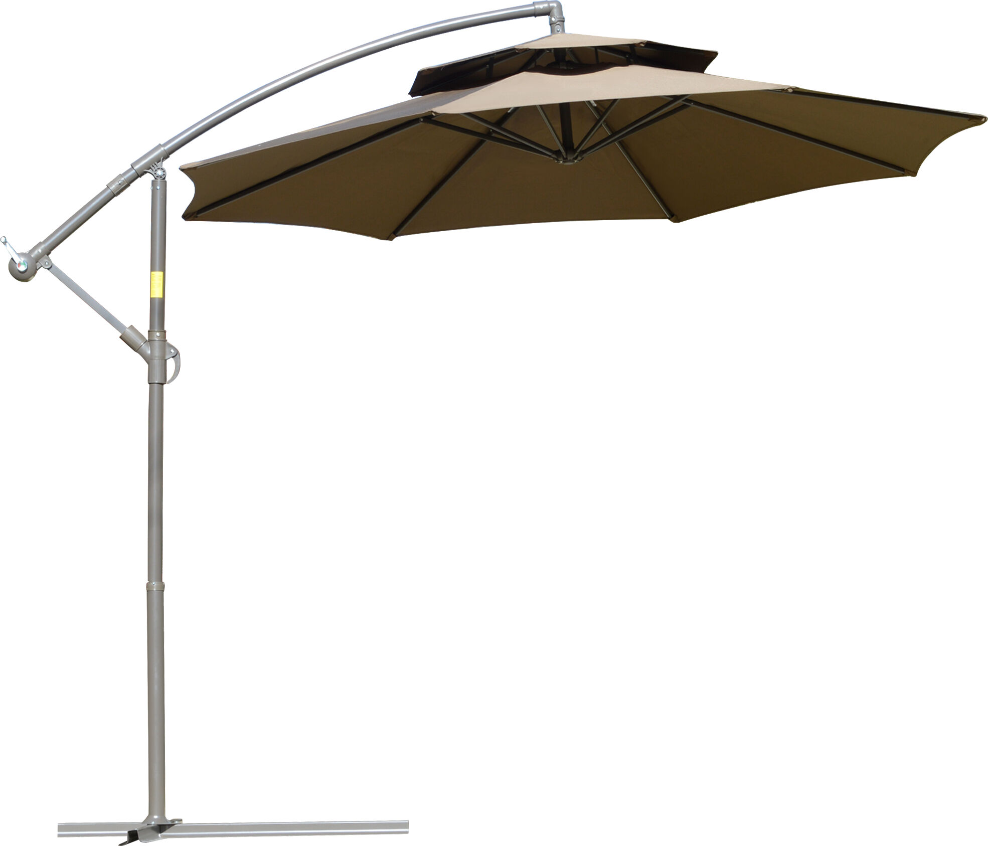 Outsunny Parasol déporté octogonal double toit inclinable manivelle avec pied en croix acier polyester Ø 2,67 x 2,65H m marron-AOSOM.fr