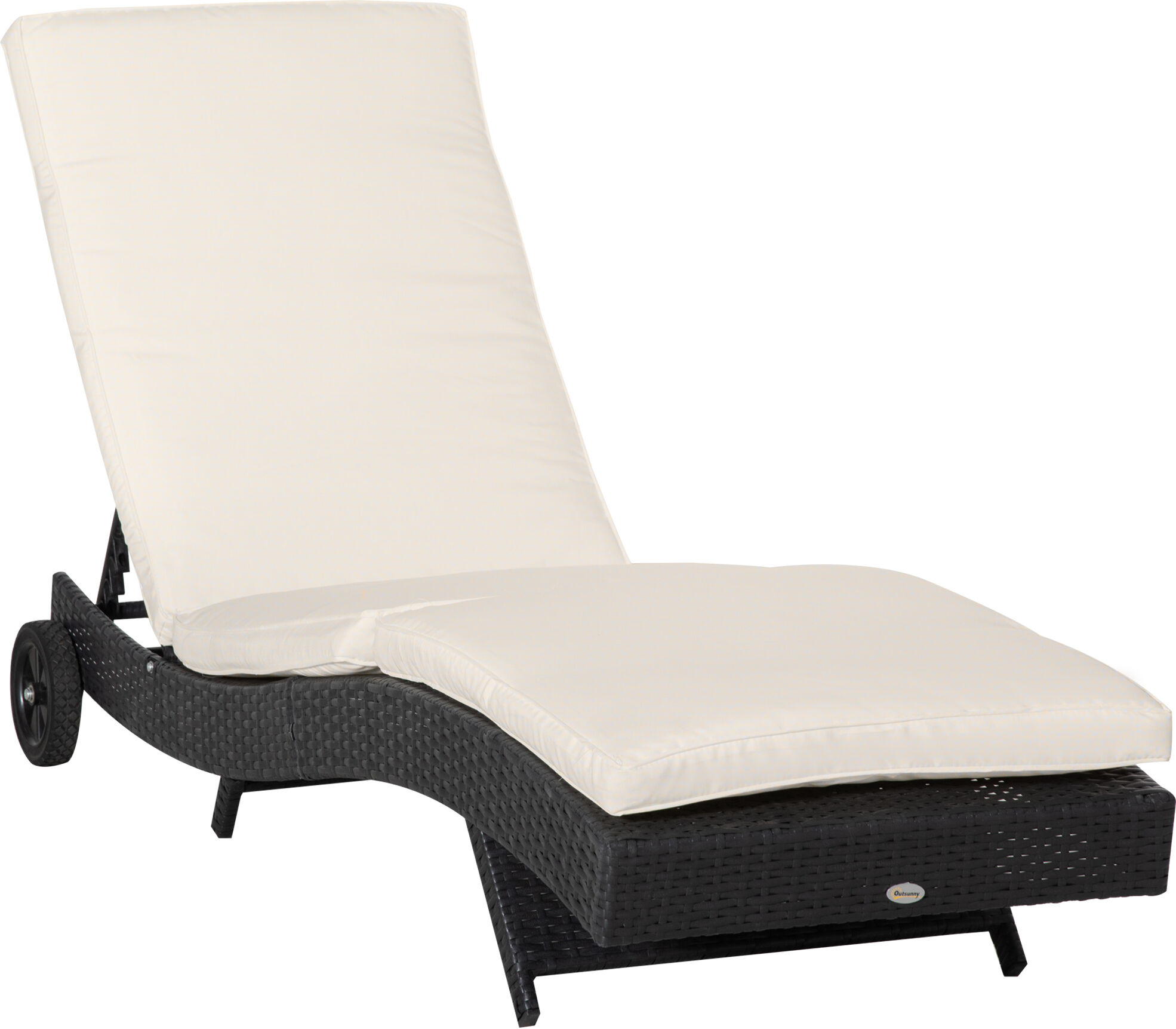 Outsunny Bain de soleil transat grand confort - dossier inclinable 5 positions roulettes - matelas déhoussable inclus - résine tressée noire et beige