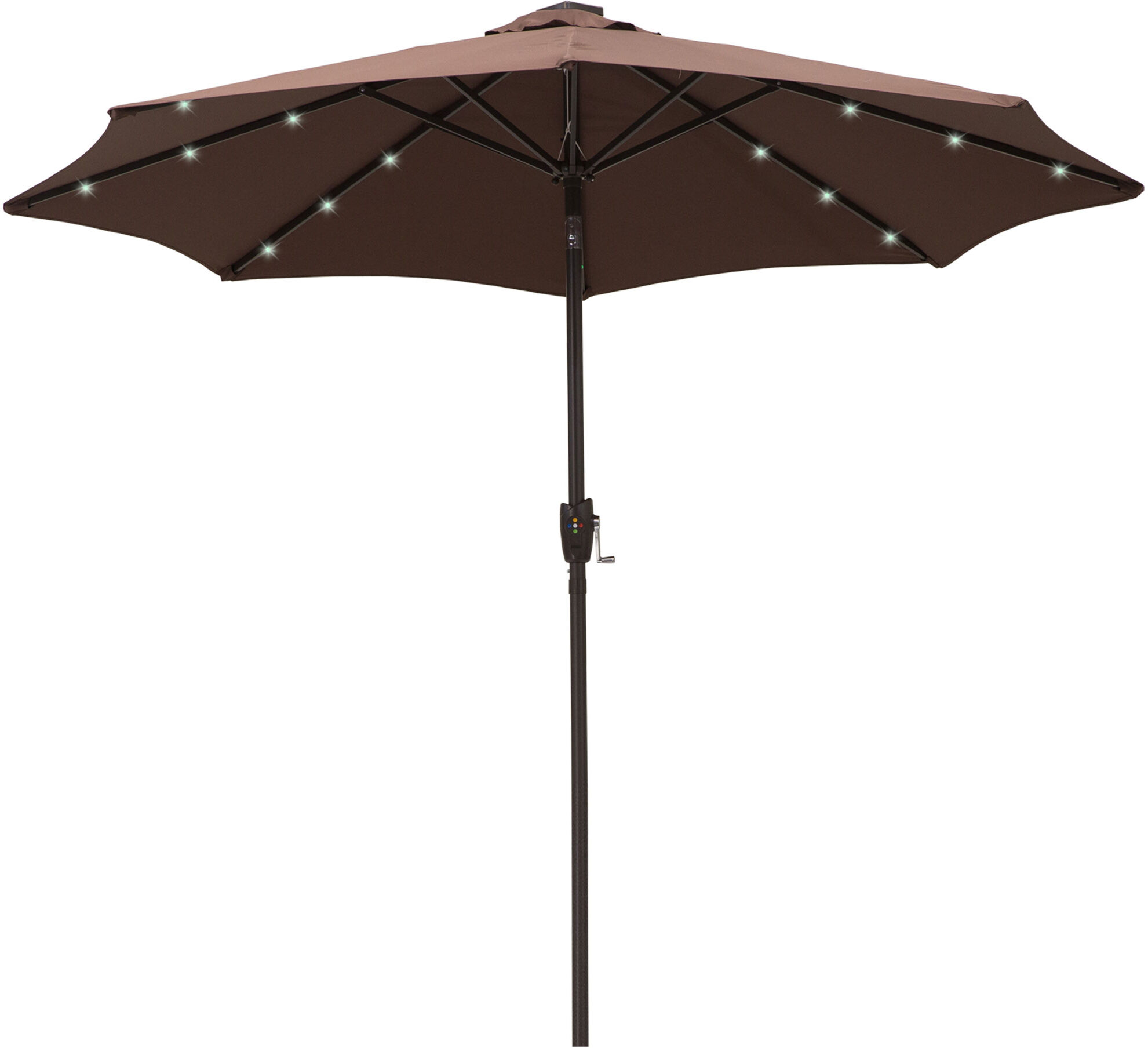 Outsunny Parasol de Jardin Octogonal Ø 275 cm Éclairage LED 4 Couleurs avec Manivelle Rotatif en Alliage d’Aluminium 8 Baleines Structure Chocolat