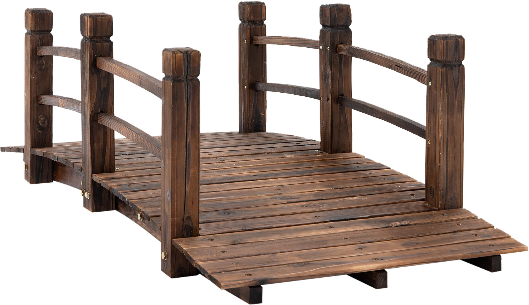 Outsunny Pont de jardin décoration extérieure pont de bassin passerelle en bois 152,5 x 67 x 48 cm bois de sapin carbonisé