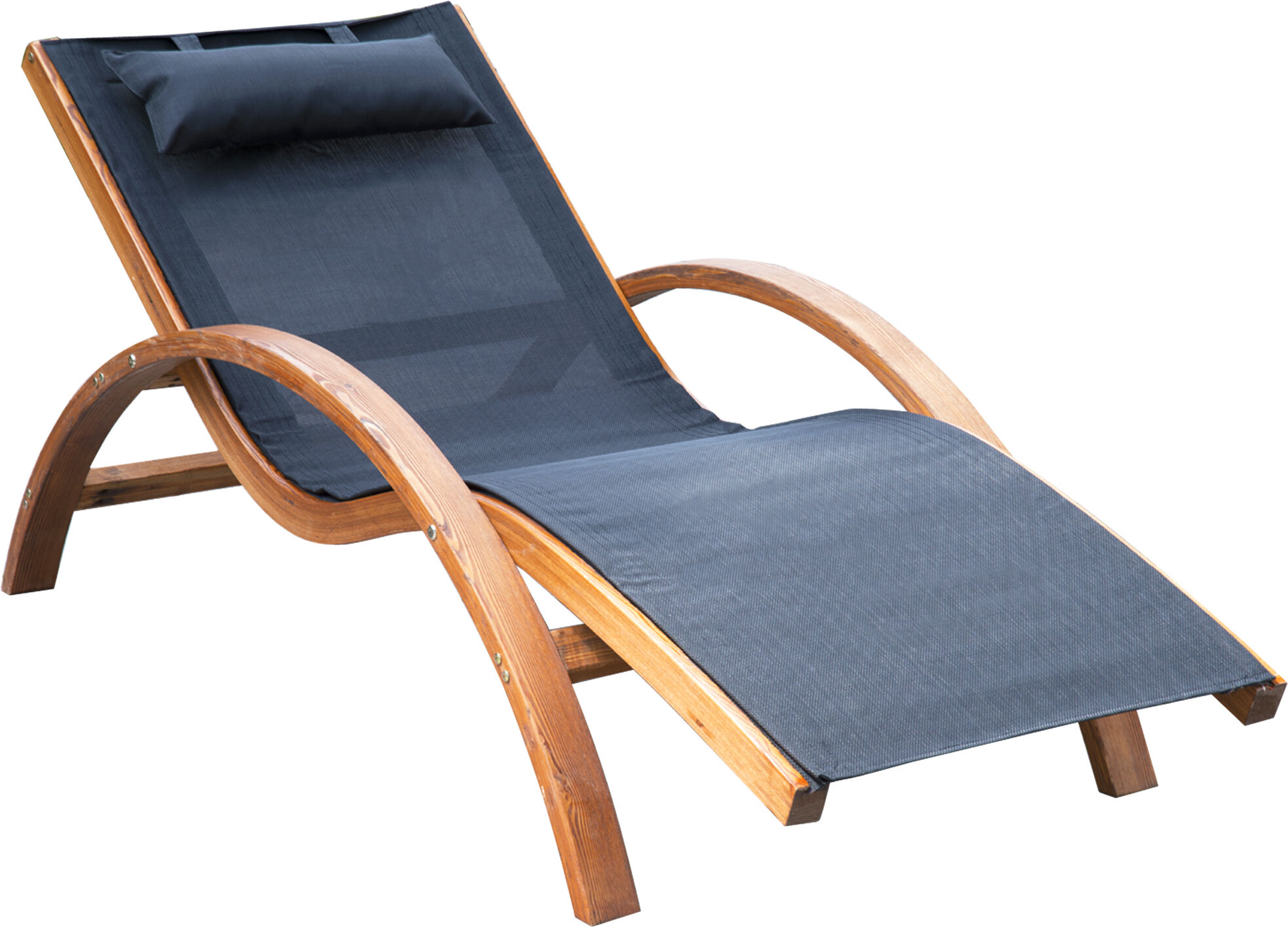 Outsunny Transat Chaise Longue Bain de soleil Design Style Tropical Bois Massif Naturel Coloris Noir