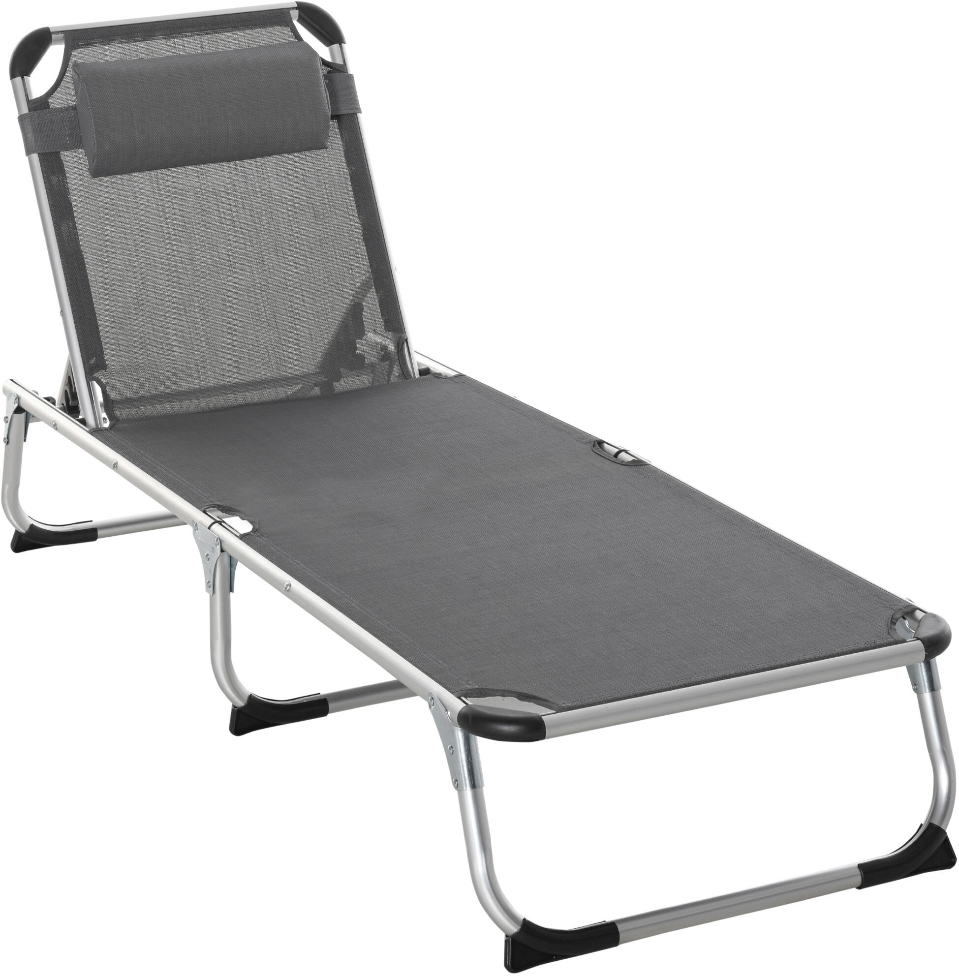 Outsunny Bain de soleil transat pliable grand confort dossier réglable multi-position tétière alu. textilène gris