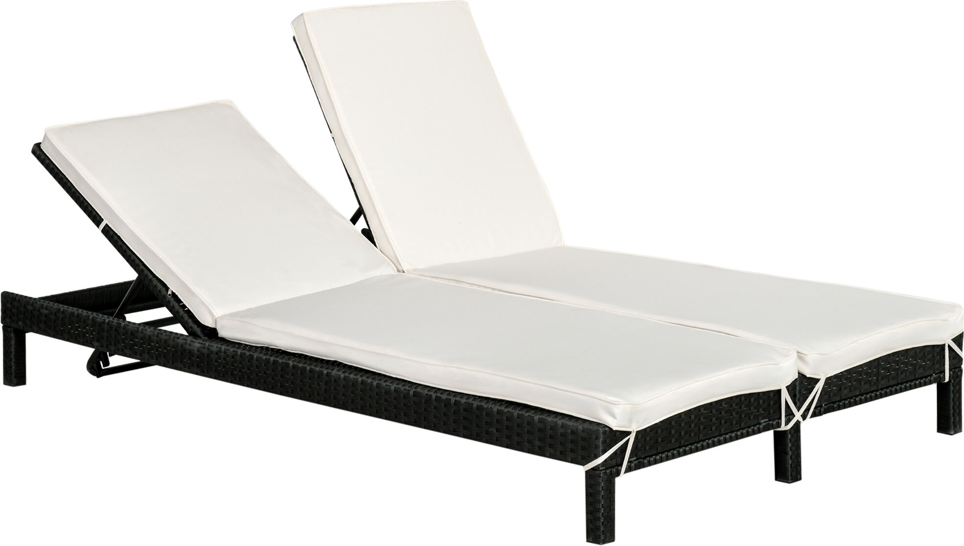 Outsunny Bain de soleil transat 2 places - grand confort - dossier inclinable multi-positions - matelas fournis crème - résine tressée 4 fils noir