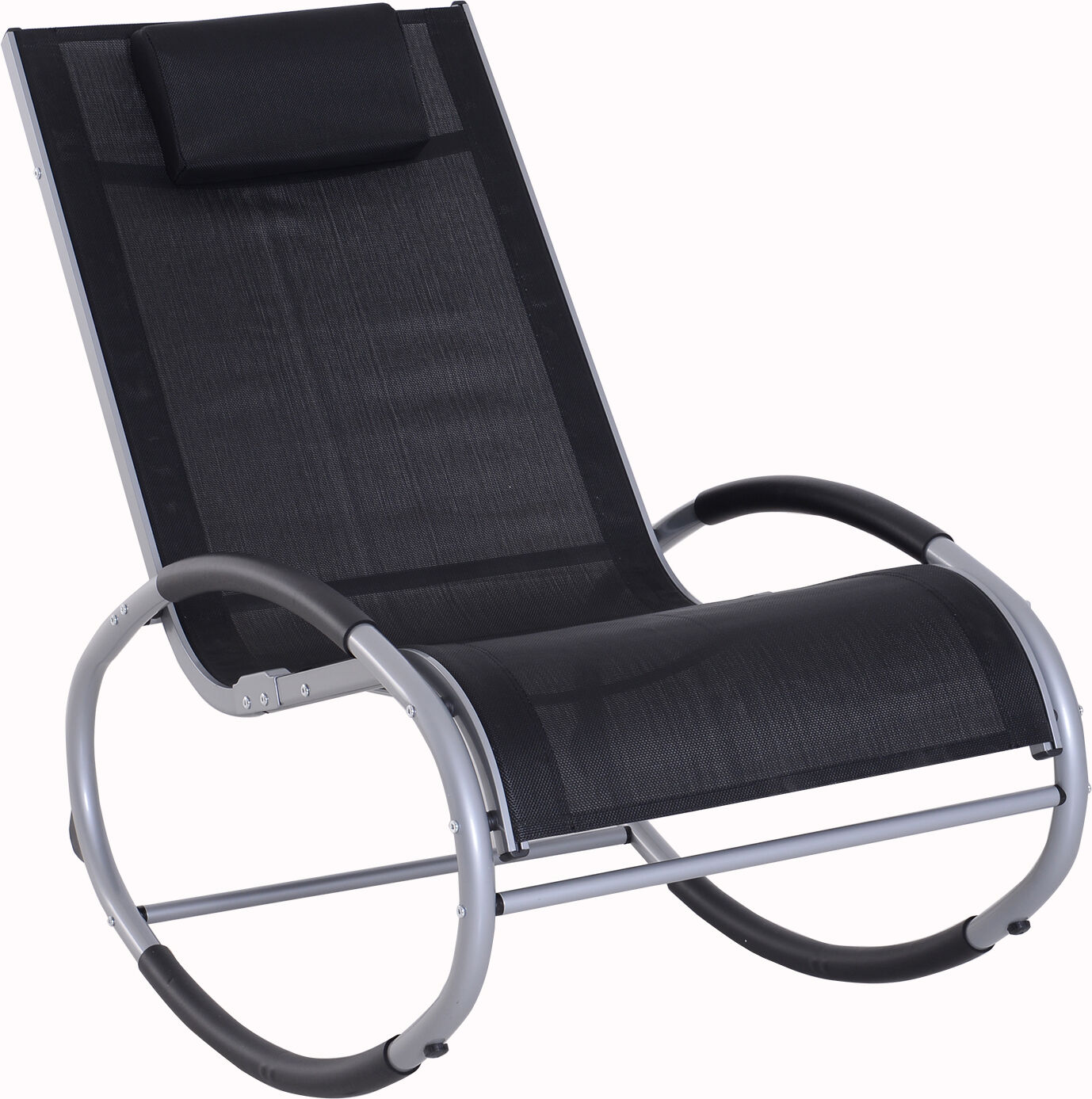 Outsunny Fauteuil Chaise Longue à Bascule Design Contemporain Alu. Polyester 120 x 61 x 88 cm Noir