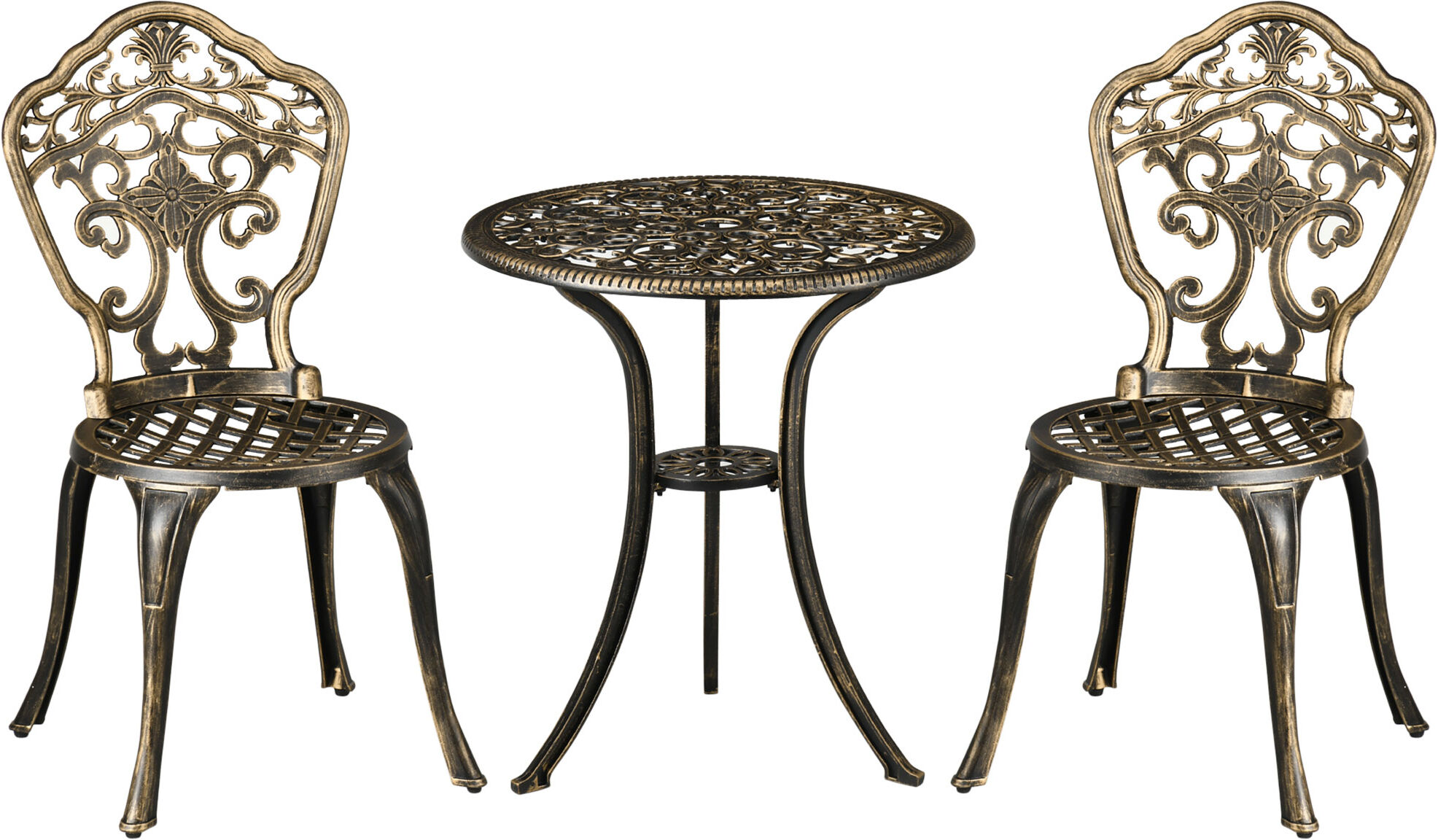 Outsunny Ensemble salon de jardin 2 places en aluminium salon de jardin 3 pièces 2 chaises + table ronde imitation fer forgé   Aosom France