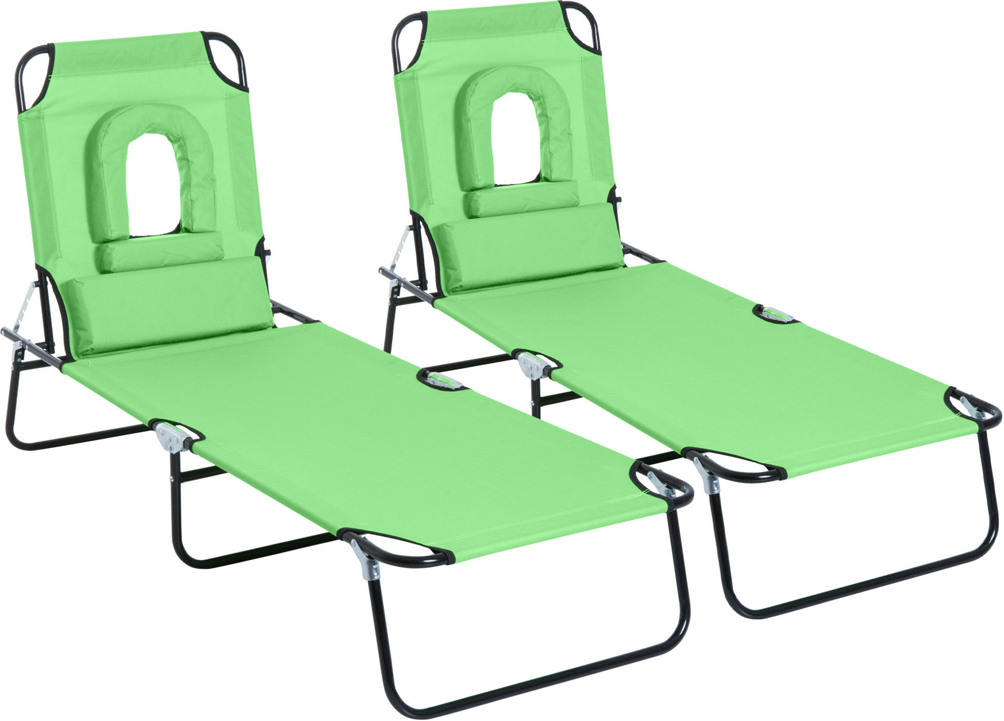 Outsunny Lot de 2 Bains de Soleil Pliable transat inclinable 4 Positions Chaise Longue de Lecture 3 Coussins fournis Vert