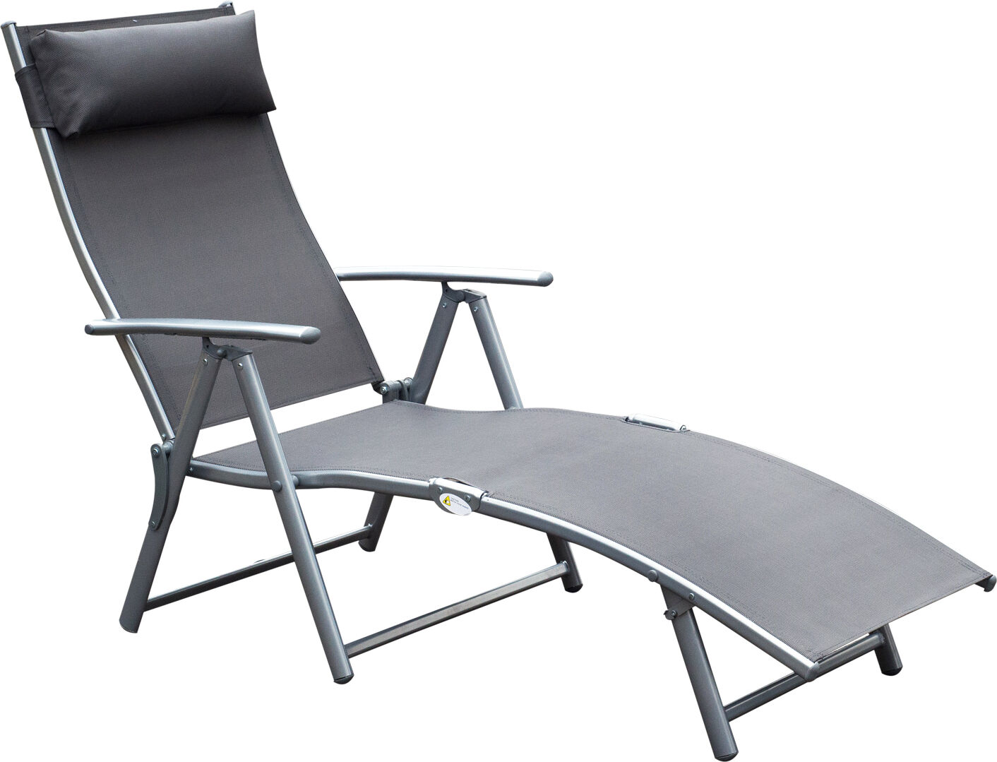 Outsunny Transat Chaise Longue Bain de Soleil Pliable Dossier inclinable Multi-Positions têtière fournie 137L x 64l x 101H cm Gris