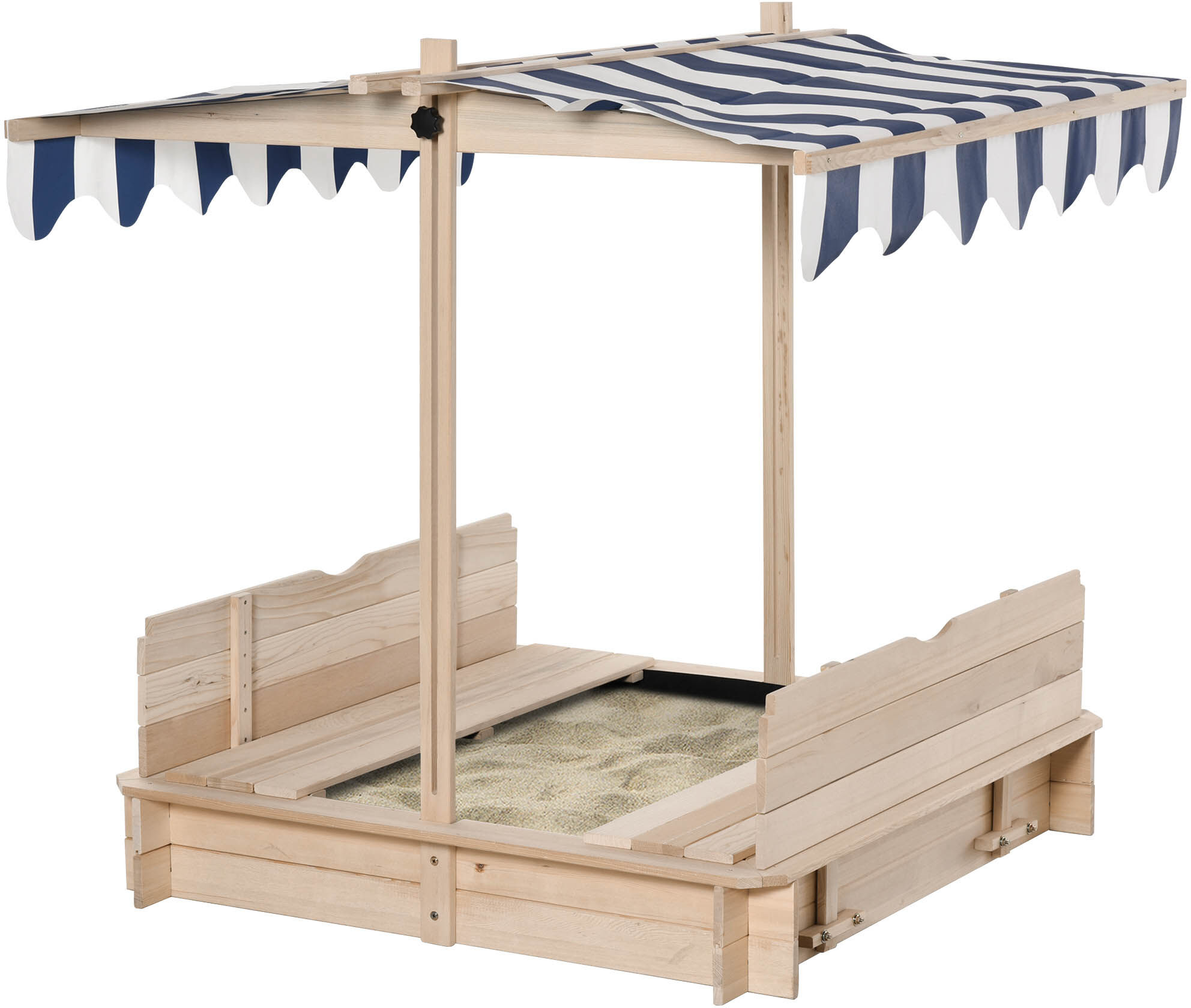 Outsunny Bac à sable carré en bois pour enfants dim. 106L x 106l cm avec bancs et couvercle - auvent réglable-AOSOM.fr