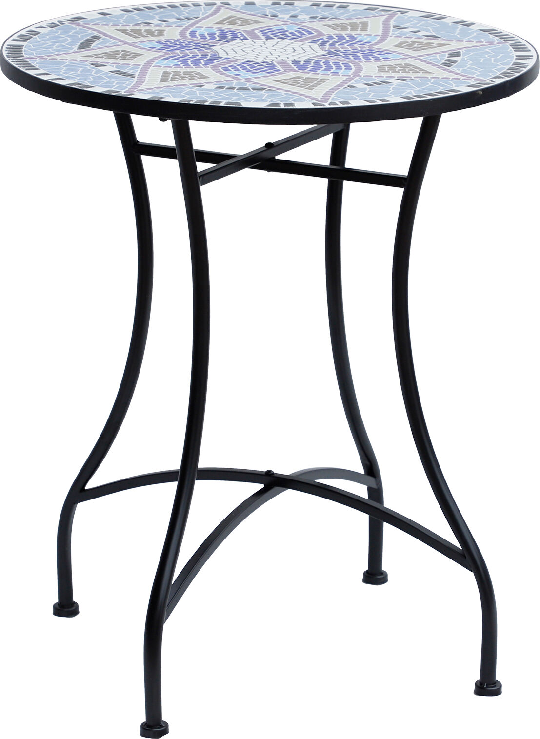 Outsunny Table ronde pliable style fer forgé bistrot plateau mosaïque motif fleur métal époxy anticorrosion noir céramique